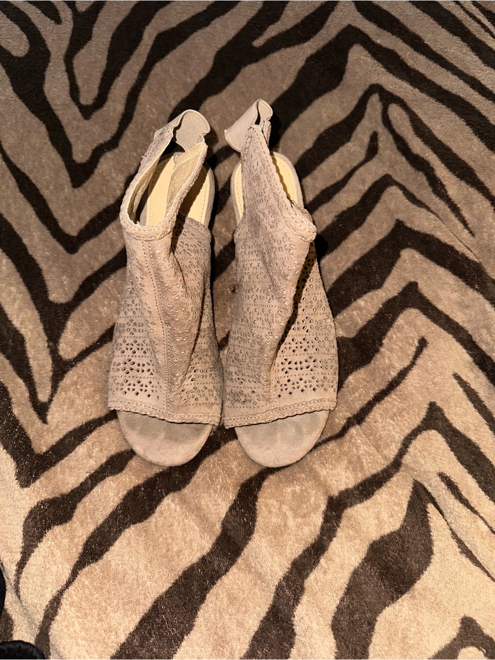 LC Lauren Conrad Taupe Perforated Suede Peep-Toe Ankle Booties
